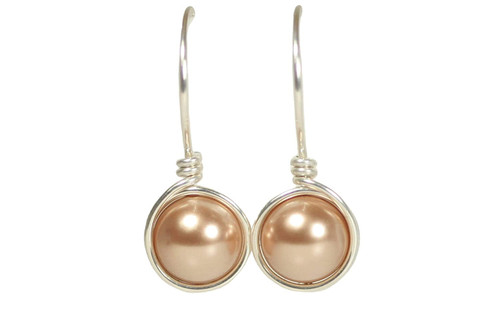 Sterling Silver Rose Gold Pearl Earrings - Available with Matching Necklace and Other Metal Options