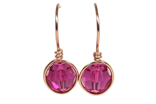 Rose Gold Purple Pink Crystal Earrings - Available with Matching Necklace and Other Metal Options