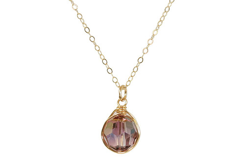 Gold Purple Crystal Necklace - Available with Matching Earrings and Other Metal Options