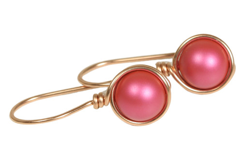 Rose Gold Dark Pink Pearl Earrings - Available with Matching Necklace and Other Metal Options