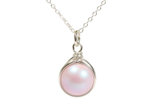 Sterling Silver Iridescent Light Pink Pearl Necklace - Available with Matching Earrings and Other Metal Options