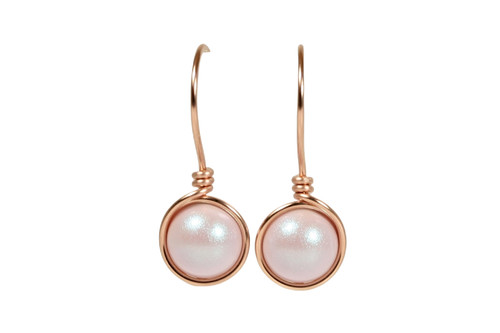 Rose Gold Iridescent Light Pink Pearl Earrings - Available with Matching Necklace and Other Metal Options