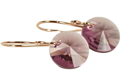 Rose Gold Purple Crystal Dangle Earrings - More Metal Options Available