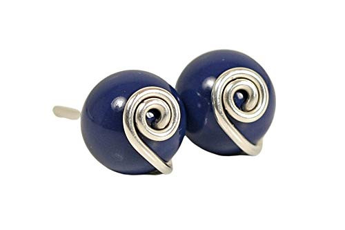 Sterling Silver Lapis Dark Blue Stud Earrings - Other Metal Options Available