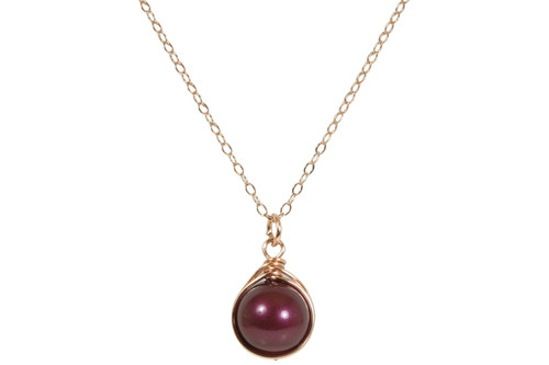 Rose Gold Purple Pearl Solitaire Necklace - Available with Matching Earrings and Other Metal Options