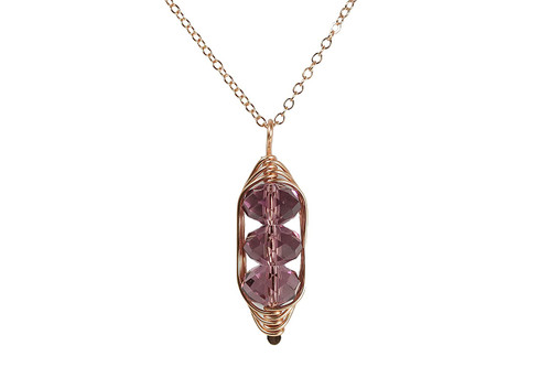 Rose Gold Purple Crystal Wire Wrapped Necklace - Available with Matching Earrings and Other Metal Options
