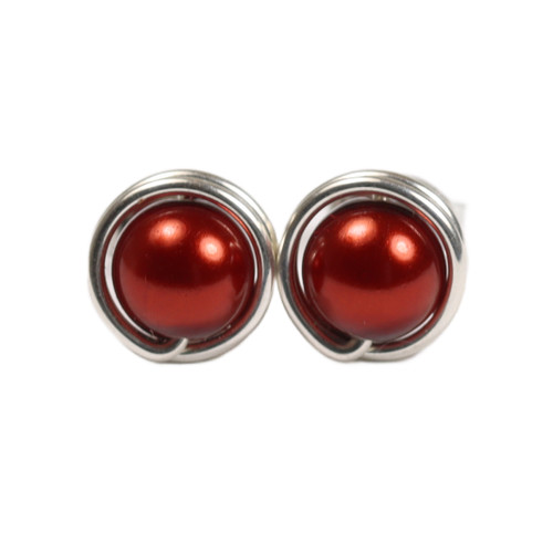 Sterling Silver Copper Pearl Stud Earrings - Available in 3 Sizes