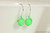 Sterling silver wire wrapped neon green pearl drop earrings handmade by Jessica Luu Jewelry