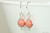 Sterling silver herringbone wire wrapped pink coral dangle earrings handmade by Jessica Luu Jewelry