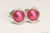 Sterling silver wire wrapped dark pink mulberry pearl stud earrings handmade by Jessica Luu Jewelry