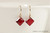 14K yellow gold filled garnet red siam crystal princess cut dangle earrings handmade by Jessica Luu Jewelry