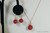 14K rose gold filled wire wrapped red coral pearl drop earrings and necklace set handmade by Jessica Luu Jewelry