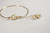 14k yellow gold filled wire wrapped bangle bracelet and matching earrings with cream pearls handmade by Jessica Luu Jewelry