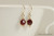 14K yellow gold filled wire wrapped dark red garnet siam crystal dangle earrings handmade by Jessica Luu Jewelry