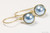 14K yellow gold filled wire wrapped light blue pearl drop earrings handmade by Jessica Luu Jewelry