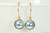 14K yellow gold filled wire wrapped light blue pearl drop earrings handmade by Jessica Luu Jewelry