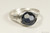 Sterling silver wire wrapped dark indigo blue crystal solitaire ring handmade by Jessica Luu Jewelry