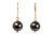 14K yellow gold filled dangle earrings with large 12mm black pearls handmade by Jessica Luu Jewelry