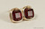 14K yellow gold filled wire wrapped dark red garnet siam crystal cube stud earrings handmade by Jessica Luu Jewelry