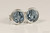 Sterling silver wire wrapped denim blue crystal round stud earrings handmade by Jessica Luu Jewelry