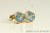 14k yellow gold filled wire wrapped aquamarine blue crystal round stud earrings handmade by Jessica Luu Jewelry