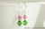 Sterling silver rose pink dark moss green crystal dangle earrings handmade by Jessica Luu Jewelry