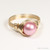 14K yellow gold filled wire wrapped powder pink 8mm pearl solitaire ring handmade by Jessica Luu Jewelry