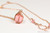 14K rose gold filled wire wrapped peach pink crystal cube pendant on chain necklace handmade by Jessica Luu Jewelry