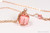 14K rose gold filled wire wrapped peach pink crystal cube pendant on chain necklace handmade by Jessica Luu Jewelry