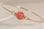 14K yellow gold filled herringbone wire wrapped orange coral nacre pearl solitaire slide on bangle bracelet handmade by Jessica Luu Jewelry