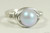 Sterling silver wire wrapped iridescent light dreamy blue pearl solitaire ring handmade by Jessica Luu Jewelry