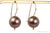 14K rose gold filled earrings with 12mm dark brown pearls handmade by Jessica Luu Jewelry