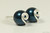 Sterling silver wire wrapped dark blue petrol pearl stud earrings handmade by Jessica Luu Jewelry