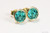 14K yellow gold filled wire wrapped blue zircon crystal stud earrings handmade by Jessica Luu Jewelry