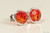 Sterling silver wire wrapped orange yellow fire opal crystal stud earrings handmade by Jessica Luu Jewelry