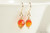 14K yellow gold filled herringbone wire wrapped fire opal orange crystal dangle earrings handmade by Jessica Luu Jewelry