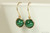 14K yellow gold filled wire wrapped malachite green gemstone earrings handmade by Jessica Luu Jewelry