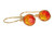 14K yellow gold filled wire wrapped fire opal orange red crystal earrings handmade by Jessica Luu Jewelry
