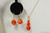 14K yellow gold filled wire wrapped fire opal orange red crystal earrings and necklace set handmade by Jessica Luu Jewelry