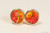 14K yellow gold filled wire wrapped fire opal orange crystal stud earrings handmade by Jessica Luu Jewelry