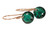 14K rose gold filled earrings with emerald green crystal dangles handmade by Jessica Luu Jewelry