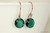 14K rose gold filled earrings with emerald green crystal dangles handmade by Jessica Luu Jewelry