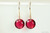 14K gold filled earrings with ruby red scarlet crystals handmade by Jessica Luu Jewelry