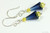 Sterling silver earrings with dark blue and golden yellow crystals handmade by Jessica Luu Jewelry