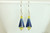 Sterling silver earrings with dark blue and golden yellow crystals handmade by Jessica Luu Jewelry