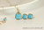 14K yellow gold filled wire wrapped turquoise blue crystal cube pendant on chain necklace and earrings set handmade by Jessica Luu Jewelry