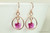 14K rose gold filled teardrop shaped dangle earrings with 8mm pink purple crystal butterflies inside handmade by Jessica Luu Jewelry