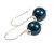 Sterling silver wire wrapped 10mm round dark blue pearl drop earrings handmade by Jessica Luu Jewelry