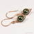 14K rose gold filled herringbone wire wrapped dangle earrings with 8mm dark olive green pearls handmade by Jessica Luu Jewelry