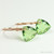 14K rose gold filled dangle earrings with peridot green trilliant cut Austrian crystals handmade by Jessica Luu Jewelry